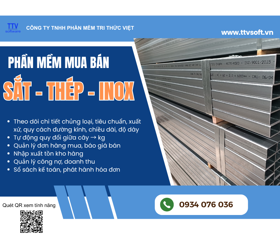 Phần mềm quản lý mua bán sắt, thép, inox và VLXD